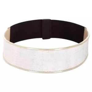 BCBG WIDE WAIST BELT CROC OFF WHITE GOLD FAUX LEATHER